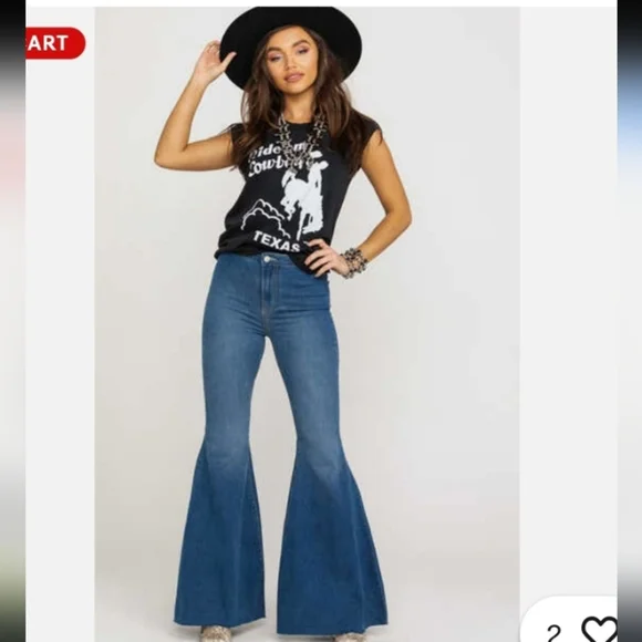 We The Free Float On High Rise Dark Wash Boho 70s Flare Back Cinch Waist Tie 32 - Picture 1 of 13